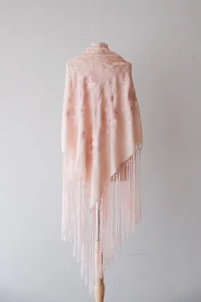 Beautiful 1920's Style Spanish Pink Silk Piano Shawl / OS