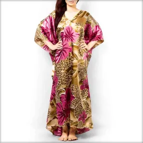 Beige & Pink Printed V-Neck Kaftan