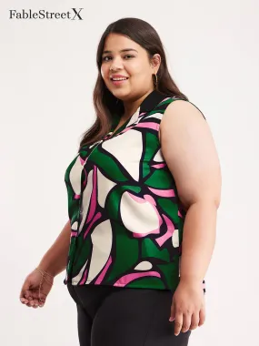 Floral Print Sleeveless Top - Green And Black