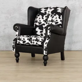 Holstein Armchair - Wingback Armchair, Nguni Leather & Fabric