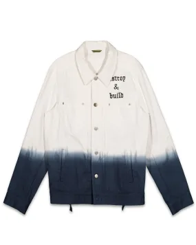 Konus Men's White Twill Trucker Jacket With Dip Dye Ombre  in White