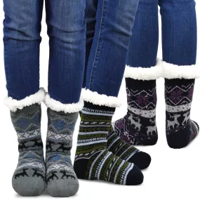 TeeHee Socks Women's Double Layered Polyester Crew Deer 3-Pack (11855)